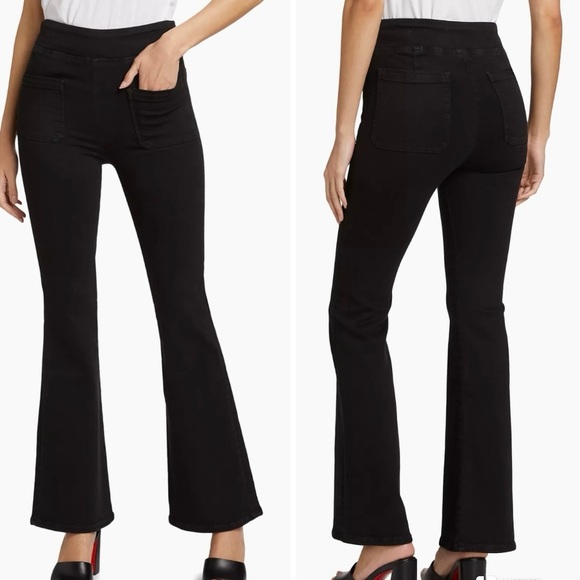 Frame The Bardot‎ Jetset Flare Pull On Pant in Sheen Noir - Picture 1 of 10